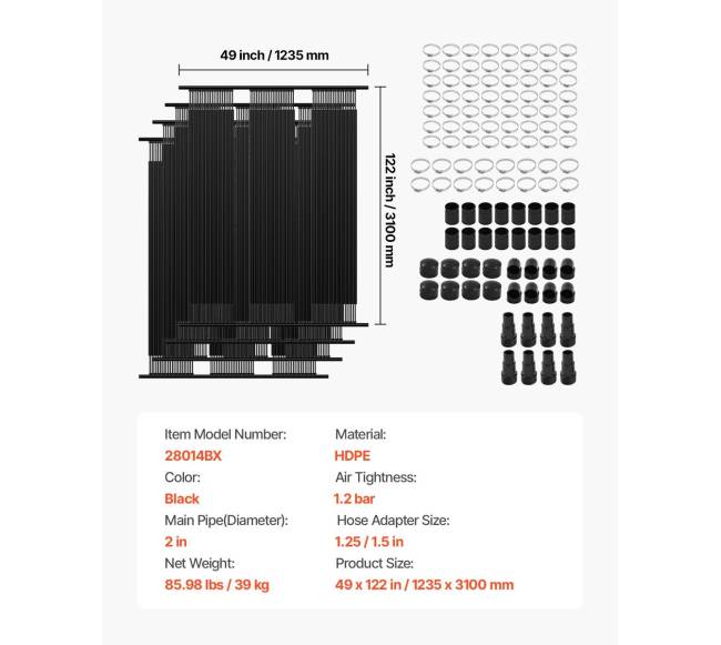 Saulės baseino šildytuvas, 4 x 3 m su 4 plokštėmis6