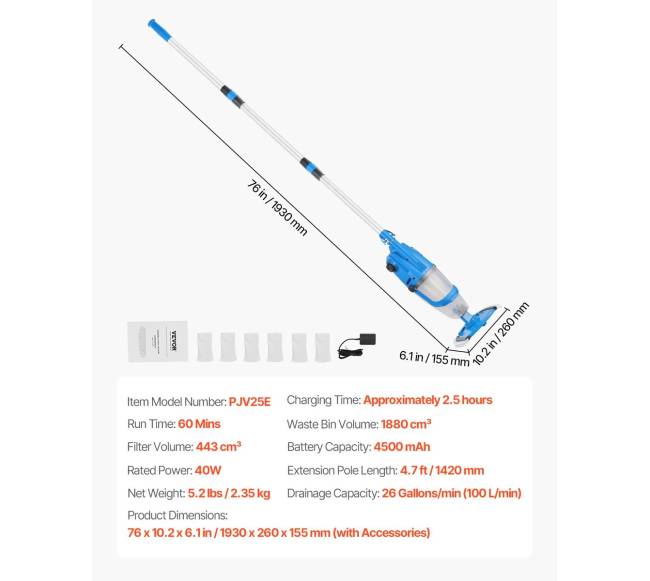 Baseino dulkių siurblys 100 Lmin, įkraunamas6