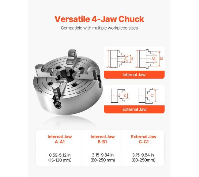 250 mm 4-žandikaulių savaime centruojantis tekinimo staklių griebtuvas3