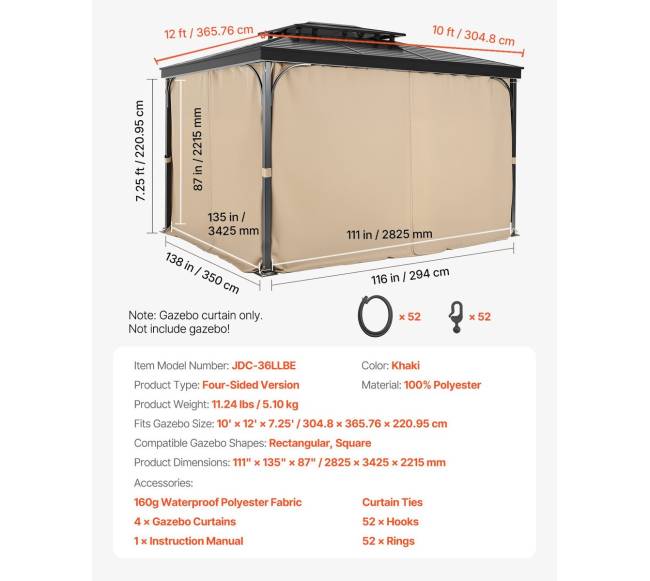 Privatumo uždanga paviljonui, neperšlampama, 12x10x7.36