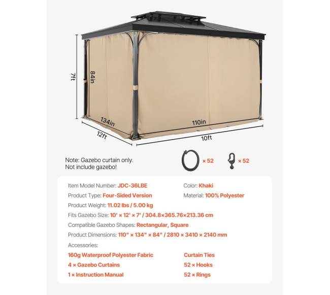 Paviljono privatumo užuolaida 281 x 341 x 214 cm khaki6