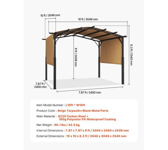 10x10 ft lauko pergola su stogu6
