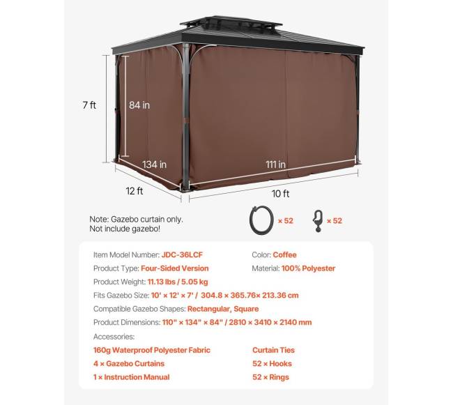 Privatumo užuolaidos 12 x 10 x 7 pavėsinei6