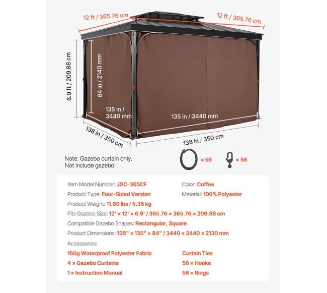 Privatumo užuolaidos pavėsinei 344 x 344 cm6