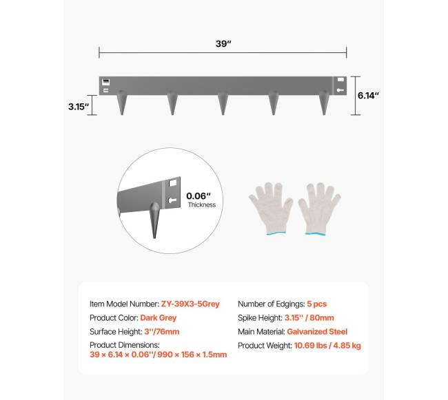 Plieninė kraštų tvora 5 vnt, tamsiai pilka6