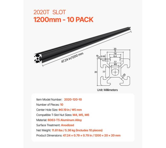 10 vnt 1200 mm aliuminio profilis6