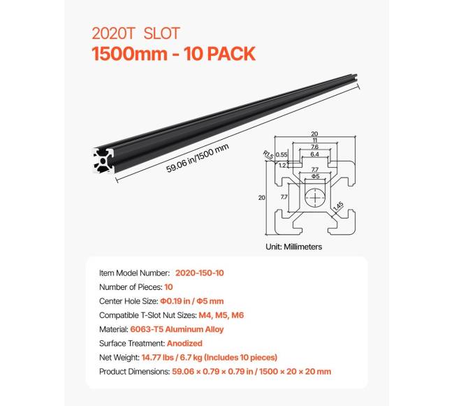 150 cm 10 vnt t-slot aliuminio profilis6
