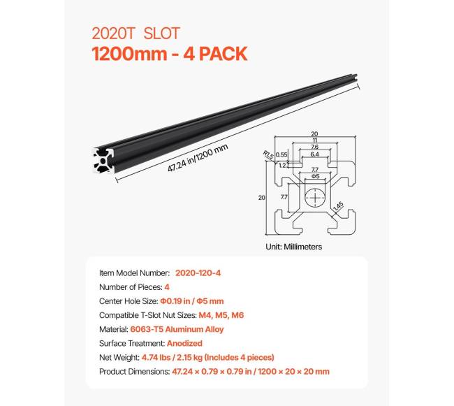 4 vnt 1200 mm T formos aliuminio bėgis6