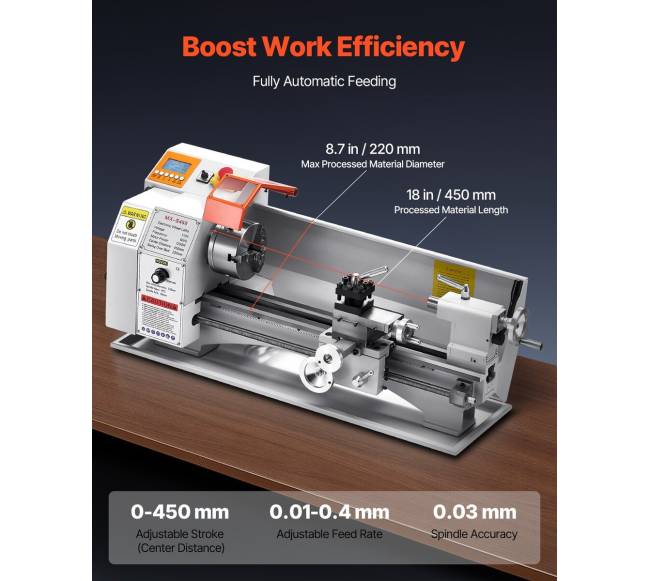 Metalo tekinimo staklės 22 x 45 cm, automatinis padavimas3