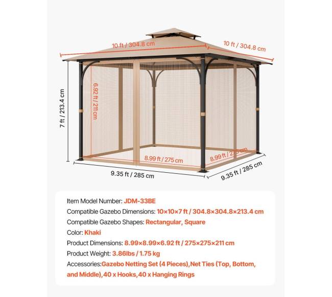 Pakeitimo pavėsinės tinklelis 10x10x7 ft6