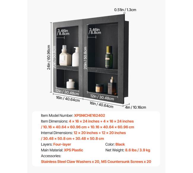 Vonios į sieną įleidžiamas dušo niša 40.6x61 cm6