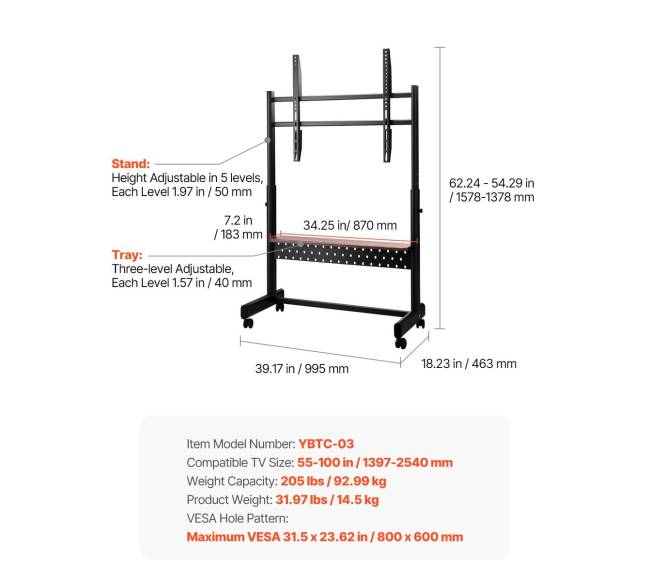 Mobilus vežimėlis televizoriui 55-100 colių6