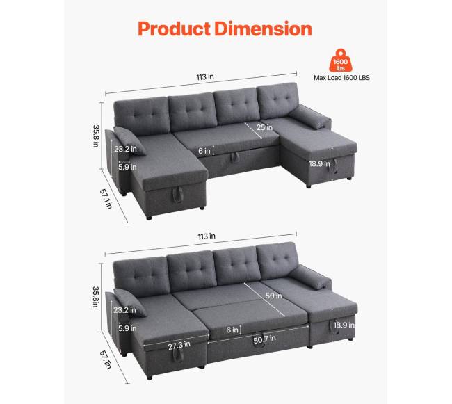 U formos 6 vietų miegamoji sofa pilka1