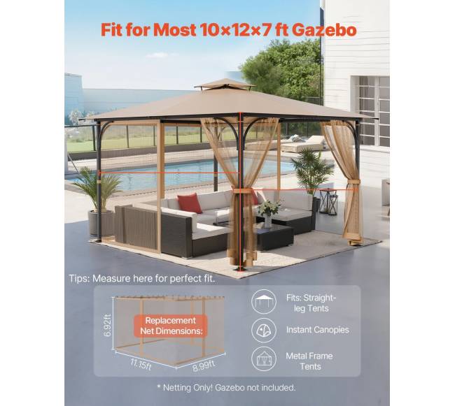 Atsarginis tinklinis paviljono tinklelis 10x12x7 ft1