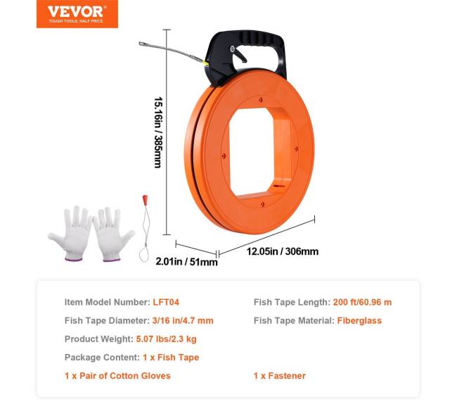 Žvejo juosta kabelių traukimas 60 m6