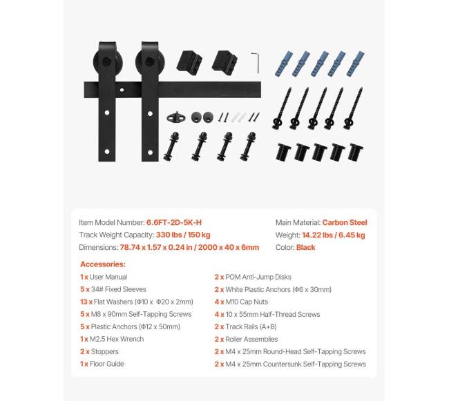 6.6ft stumdomų durų furnitūra juoda6