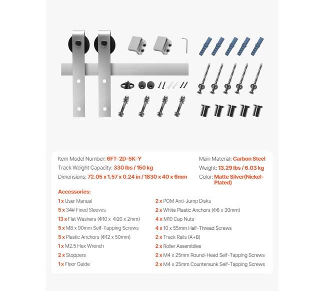 1,83 m stumdomų durų furnitūros komplektas6