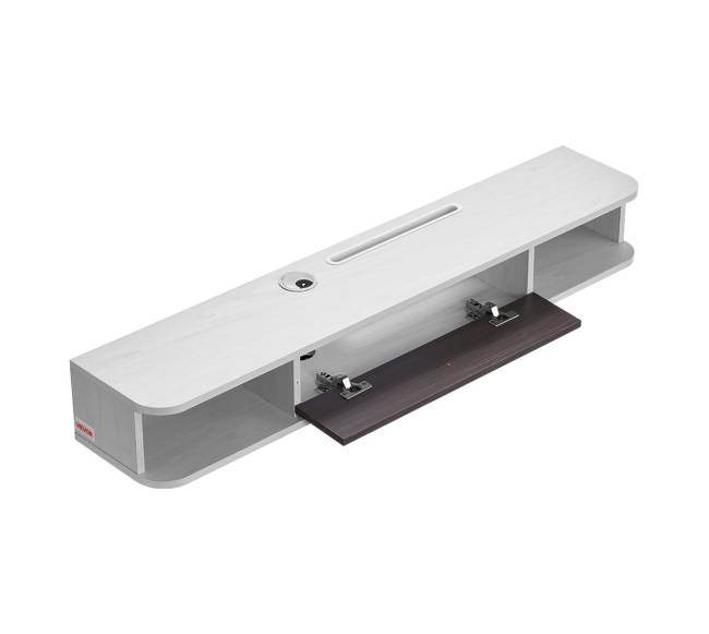 Pakabinamas baltas TV stovas su kabelio anga8