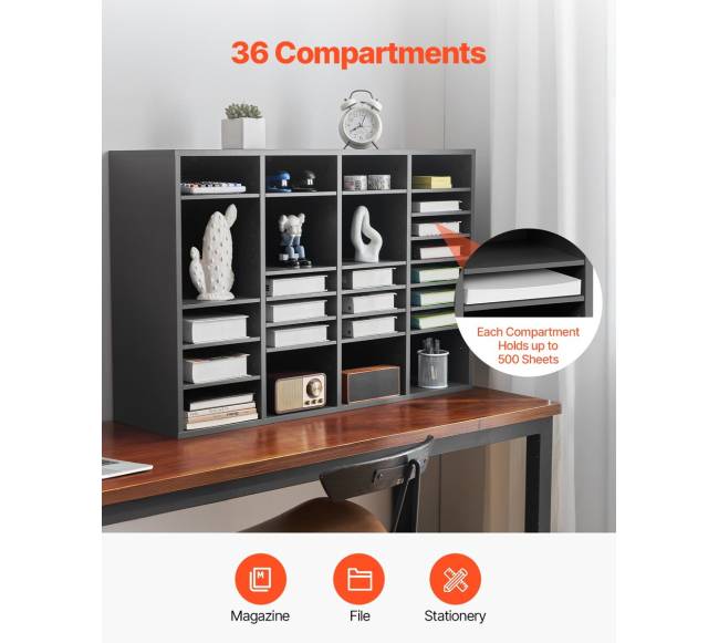 Medinis 36 skyrelių stalčius su reguliuojamomis lentynomis pilkas3