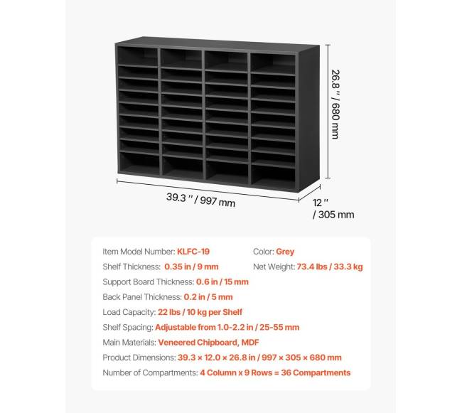 Medinis 36 skyrelių stalčius su reguliuojamomis lentynomis pilkas6