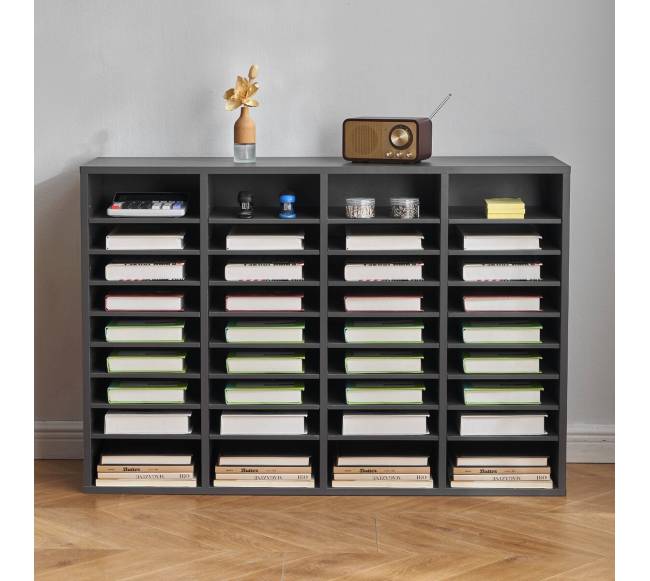 Medinis 36 skyrelių stalčius su reguliuojamomis lentynomis pilkas7