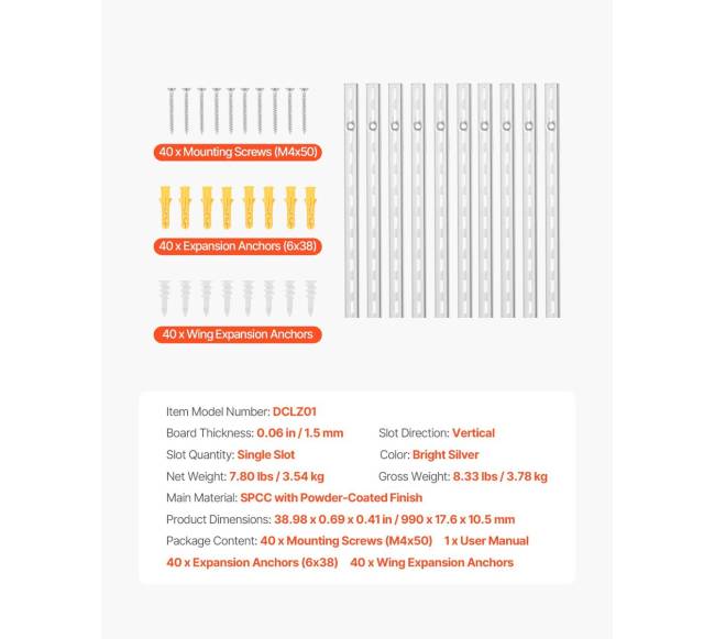 39 colių reguliuojamos plieninės lentynos bėgis6