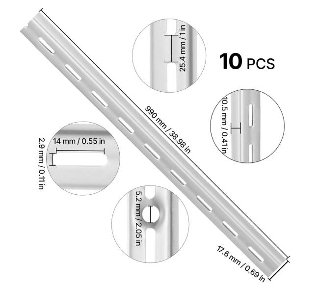 39 colių reguliuojamos plieninės lentynos bėgis8