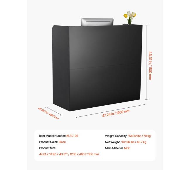 Juodas stačiakampis registratūros stalas6