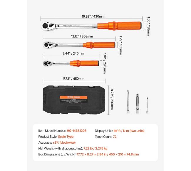 Spustelėjimo sukimo momento veržliarakčių rinkinys 3 vnt.6