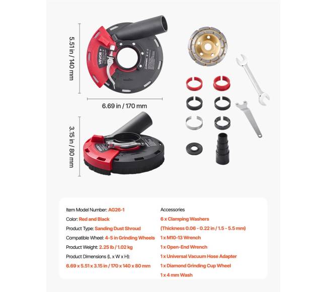 Kampinis šlifuoklio dulkių dangtis 4-5 col.6