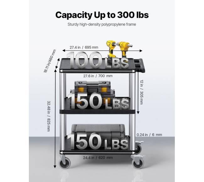 3-aukštų vežimėlis su ratais 136 kg2