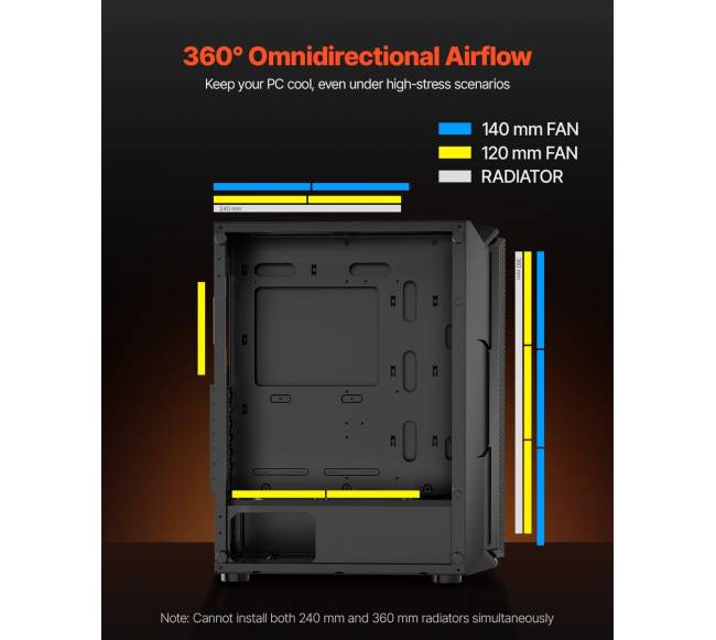 Atx vidutinio bokšto kompiuterių dėžė su argb ventiliatoriais1