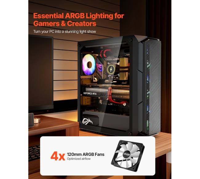 Atx vidutinio bokšto kompiuterių dėžė su argb ventiliatoriais2