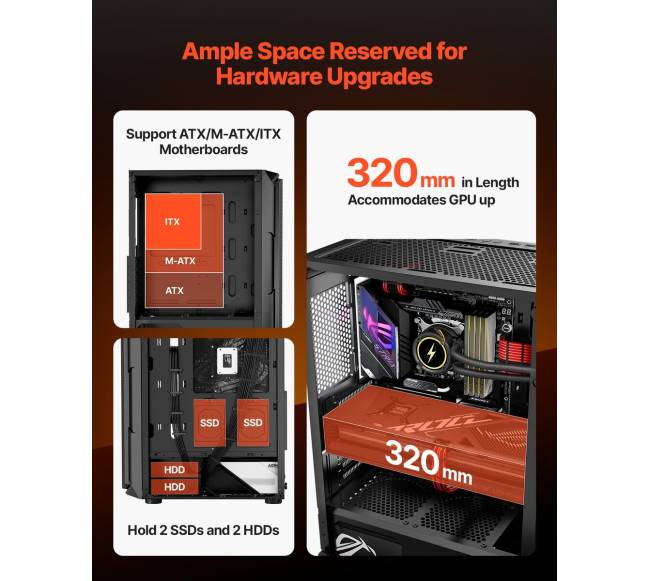 Atx vidutinio bokšto kompiuterių dėžė su argb ventiliatoriais3