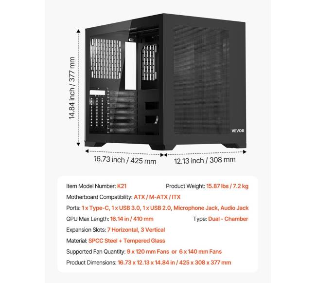 Vidutinio dydžio ATX dvigubo skyriaus kompiuterio korpusas5
