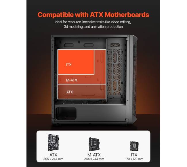 Vidutinio dydžio žaidimų korpusas su 4 ventiliatoriais1
