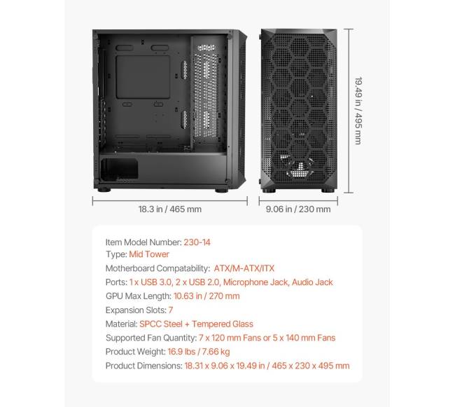 Vidutinio dydžio žaidimų korpusas su 4 ventiliatoriais6