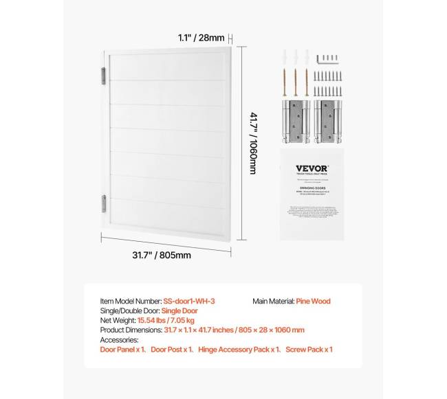 Berėmės sūpyninės durys iš pušies 81.3x106.7 cm, baltos6