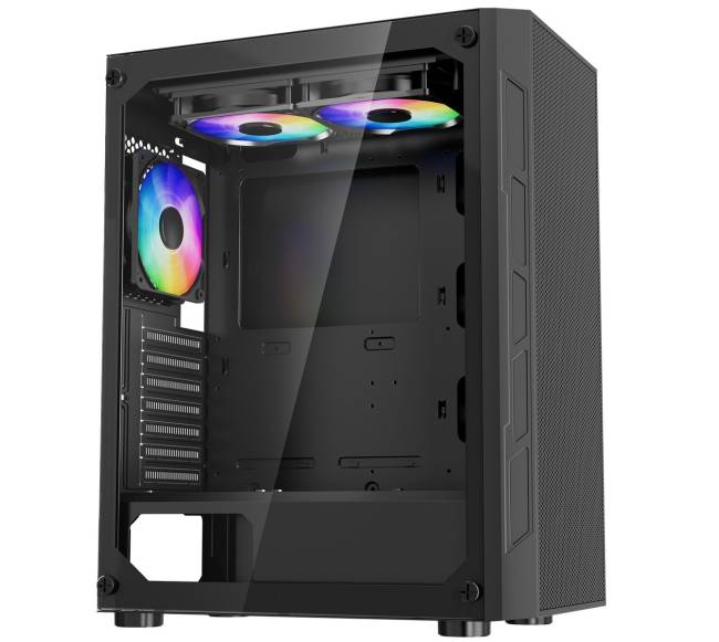 Vidutinio dydžio ATX kompiuterio korpusas su ARGB ventiliatoriais0