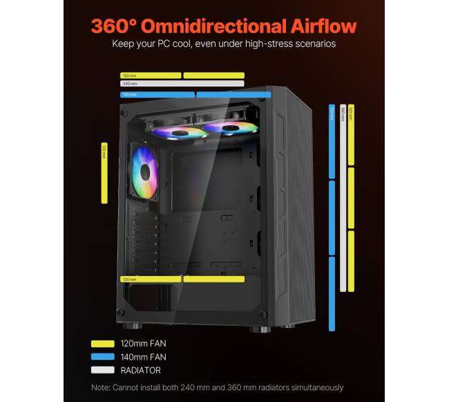 Vidutinio dydžio ATX kompiuterio korpusas su ARGB ventiliatoriais1