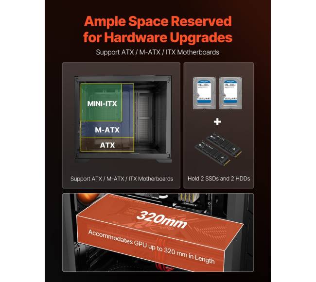 Vidutinio dydžio ATX kompiuterio korpusas su ARGB ventiliatoriais3