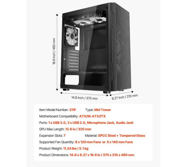 Vidutinio dydžio ATX kompiuterio korpusas su ARGB ventiliatoriais5