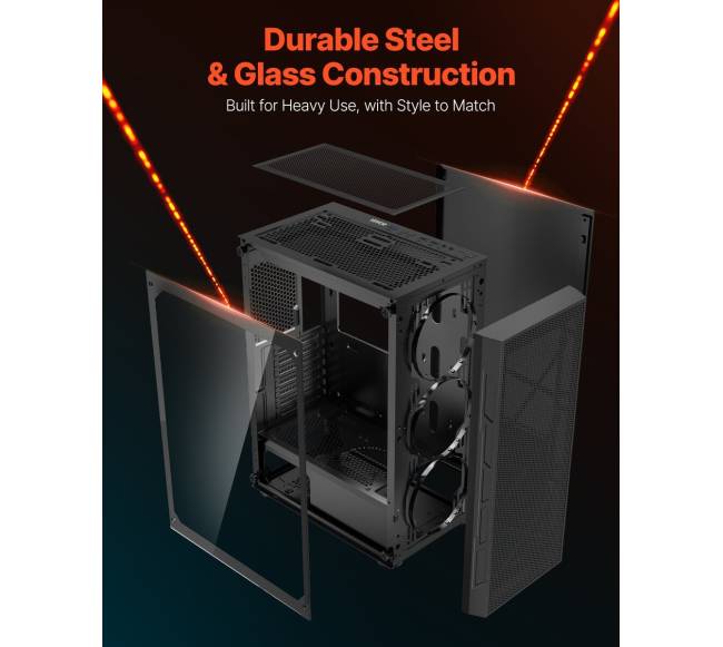 Vidutinio dydžio ATX kompiuterio korpusas su ARGB ventiliatoriais6
