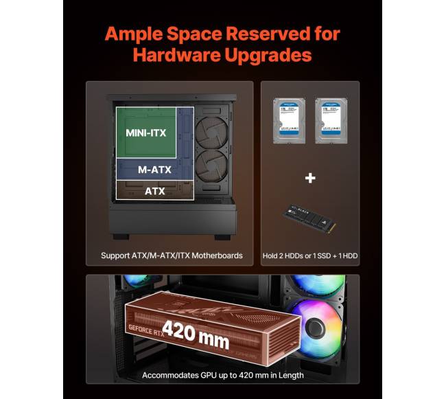 Vidutinio bokšto ATX PC žaidimų korpusas1