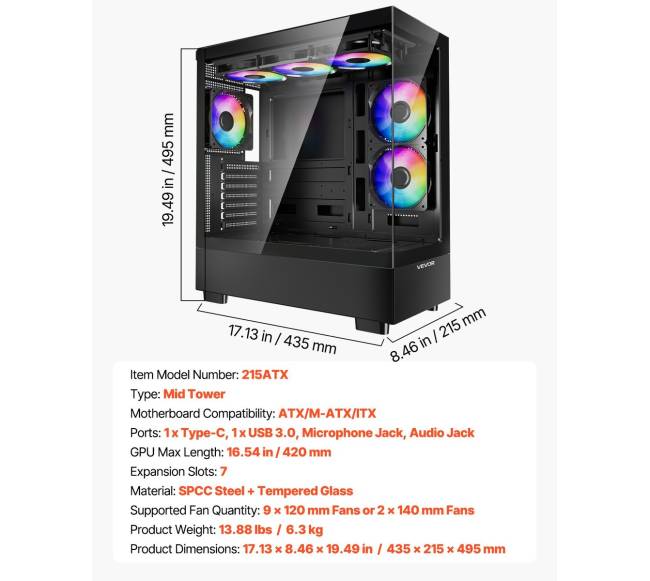 Vidutinio bokšto ATX PC žaidimų korpusas5