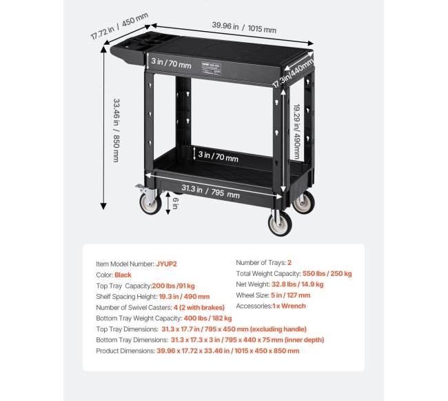 Dvigubas naudingumo vežimėlis 250 kg6