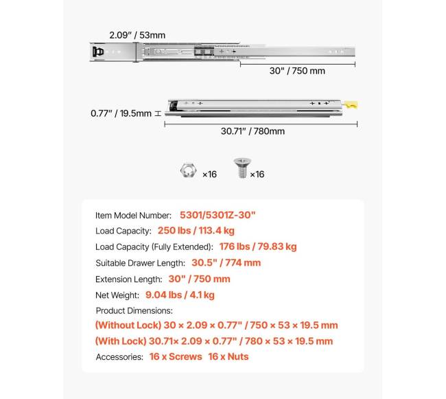 Minkštai užsidarantys stalčių bėgeliai 16-60 cm6