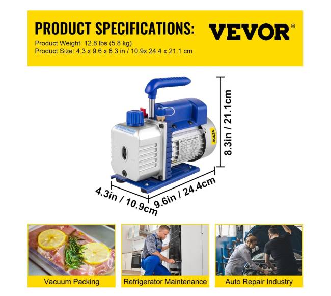 1.8 CFM 14 AG šaltnešio vakuuminis siurblys HVAC6