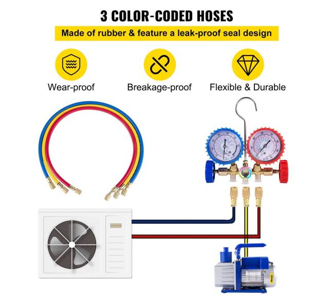 4.8 CFM vakuumo siurblys šaldymo sistemai su manometru4