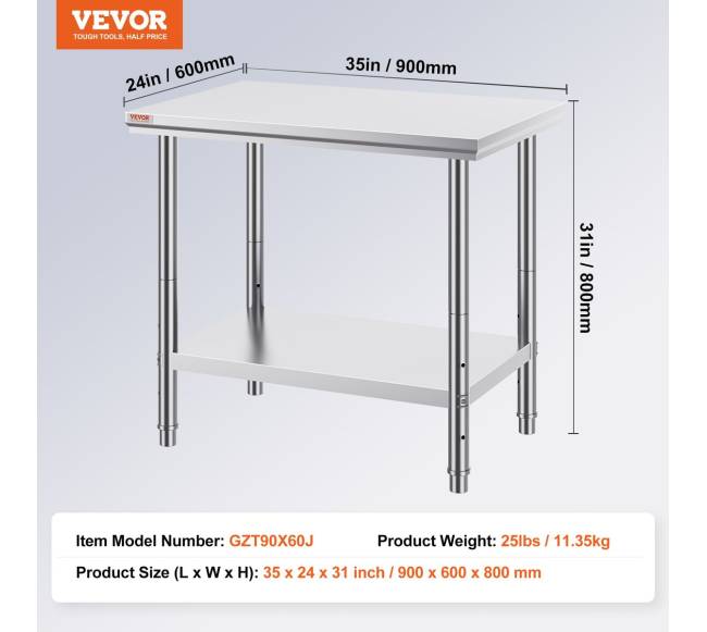 Nerūdijančio plieno darbastalis 60x90x80 cm6